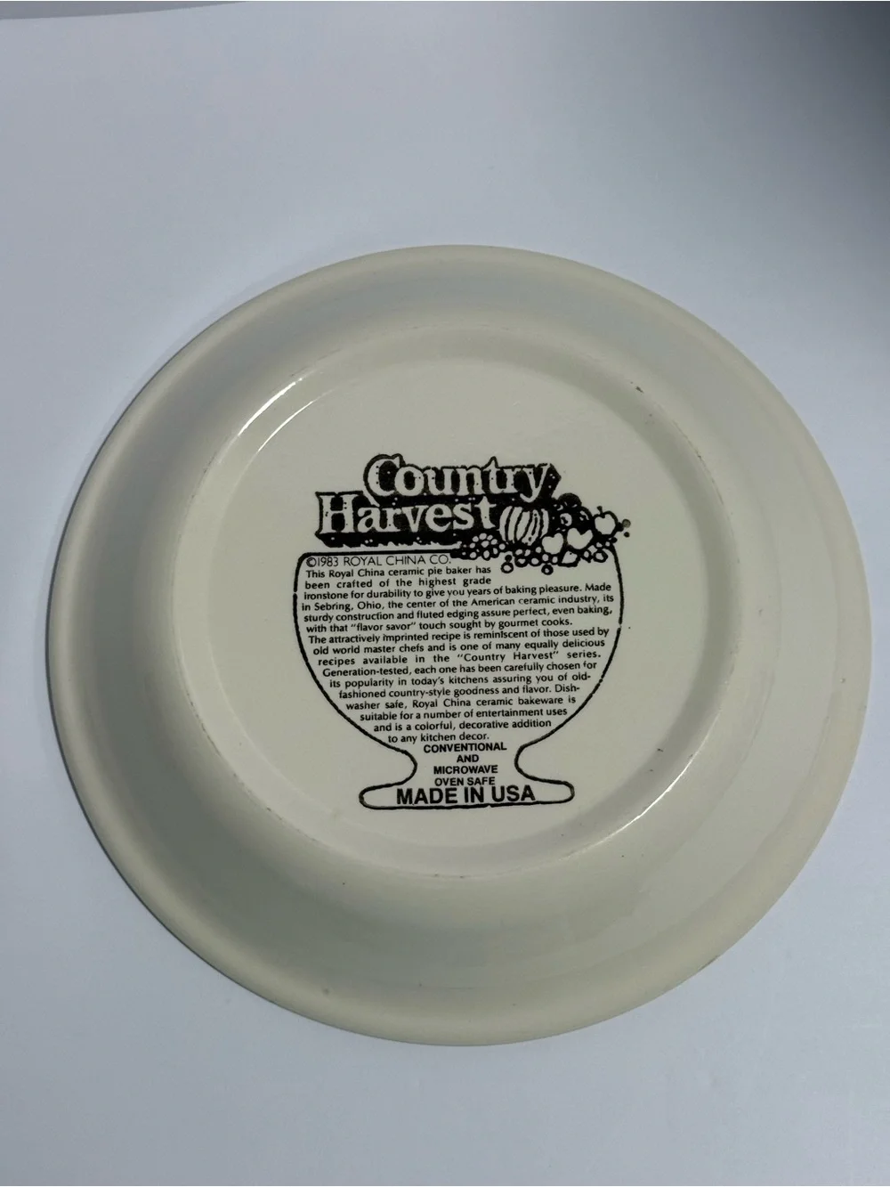 Vintage 1983 Royal China Apple Pie Recipe Plate Deep Dish